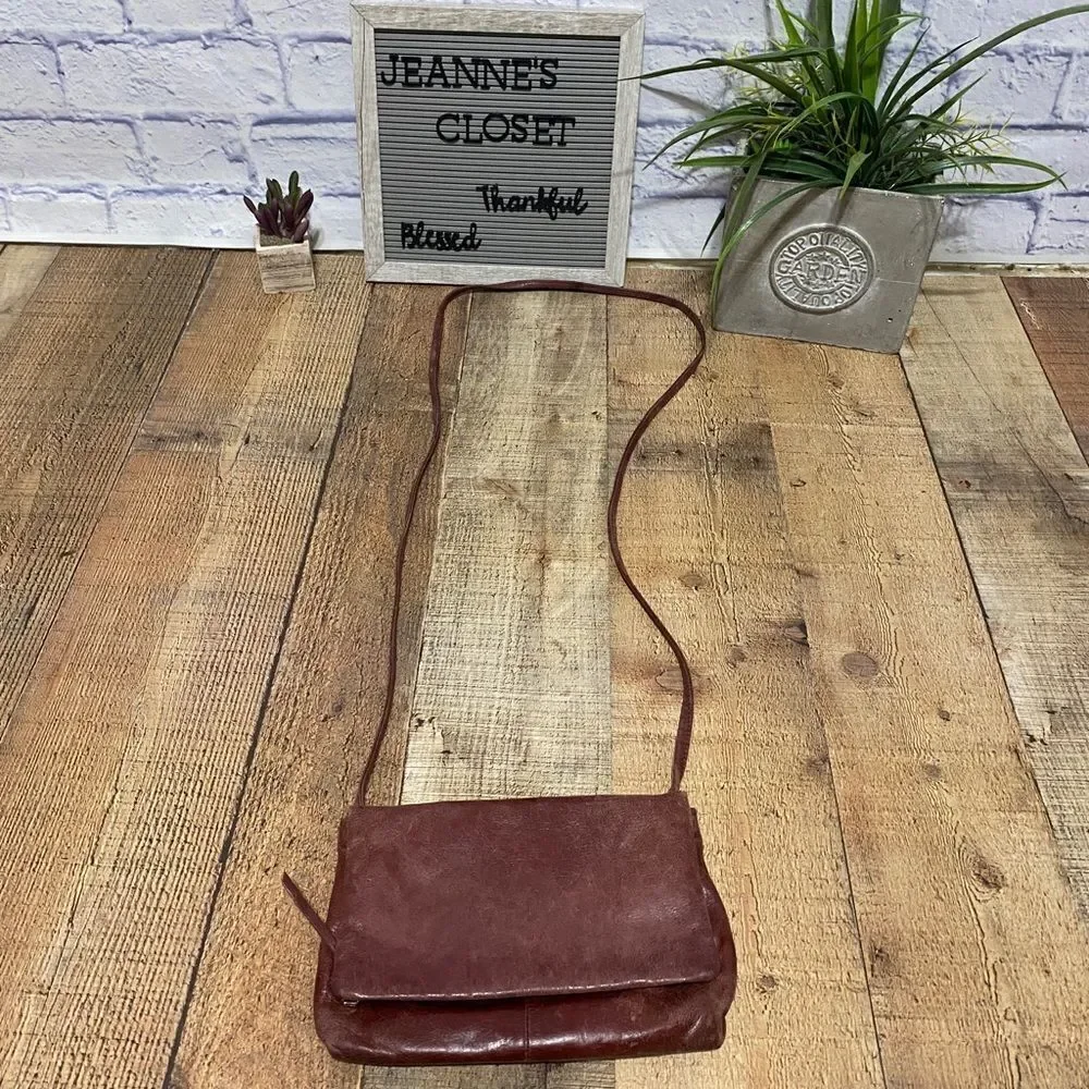 Hobo distressed maroon leather crossbody bag fold over
